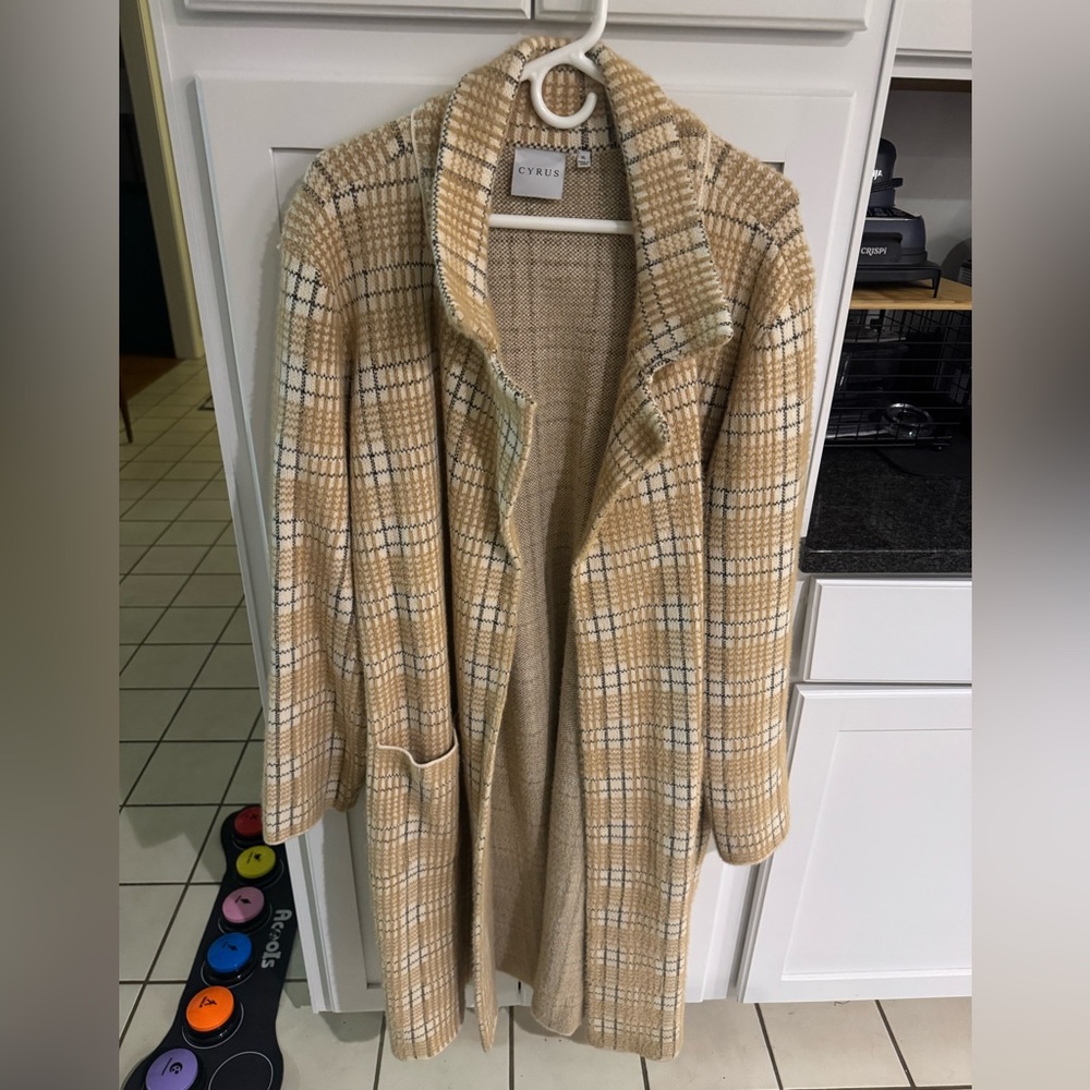 Cyrus Beige and Black Plaid Coat